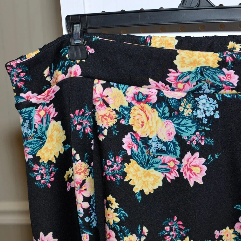 Plus Size 2X Ashley Nell Tipton Vintage Style Floral On Black Midi Skirt - Picture 5 of 12